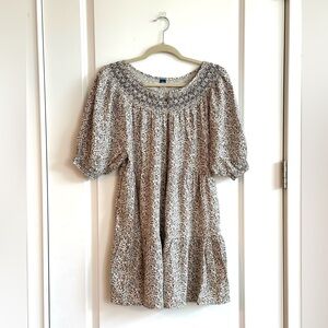 Old Navy Puffed-Sleeve Embroidered Smocked Mini Swing Cream Floral Dress SP